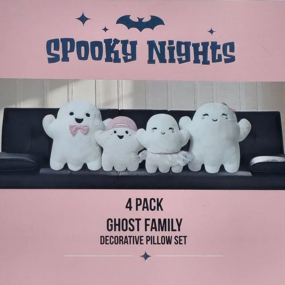 NWT Set of 4 Ghost Family Decorative Plush Faux Fur Throw Pillow Set Halloween